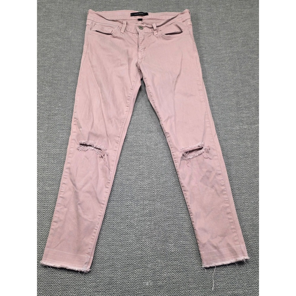 Flying Monkey Pink Distressed Skinny Jeans Low Rise Raw Hem L8599 Mens 28 USA